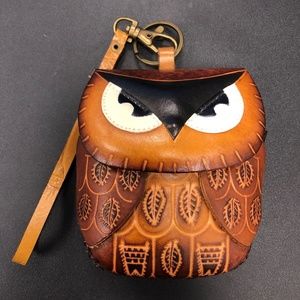 Owl Leather Wristlet Coin Purse Bag Zipper Small